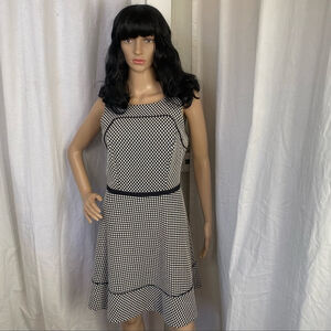 Vintage Oleg Cassini Black White Check Skater Dress Mod Designer 90s| S/M